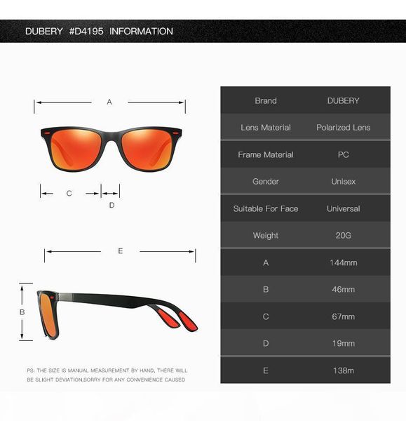 

dubery vintage sunglasses polarized men's sun glasses for men square shades driving black oculos male 8 colors model 4195 ing, White;black