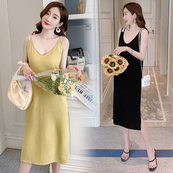 

236# maternity dress summer short sleeve easy matching loose stylish split dress for pregnant women mom, White