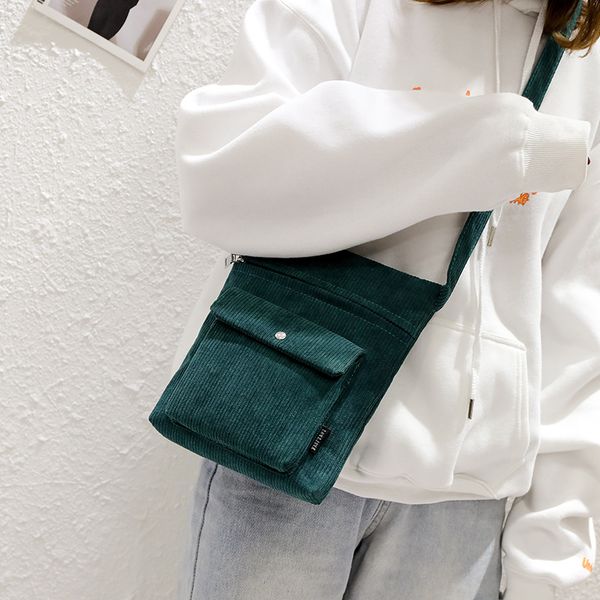 

harajuku style simple corduroy mobile phone bag casual change shoulder bag japanese women's messenger canvas female