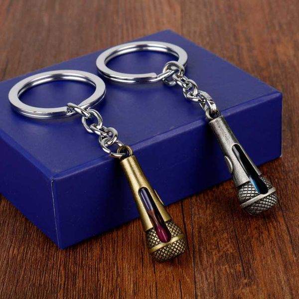 

dongsheng singer microphone strings keychain creative metal alloy music microphone voice charm pendant keyring key chain -50, Silver