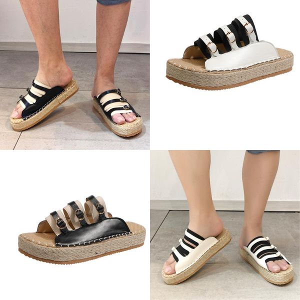 

women's slippers flats shoe women summer beach shoe sandals one word design soft straw slippers outdoor fashion casual dames 6.4, Black