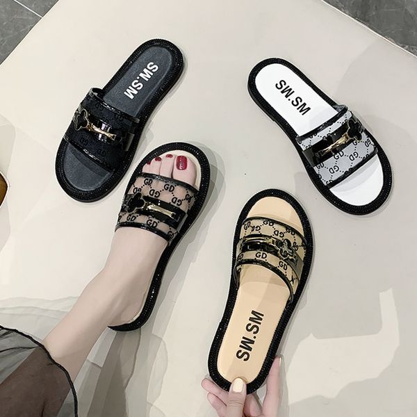 

fashion 2020 new summer women's leather sandals canvas slippers beach shoes luxury shoes women designers, Black