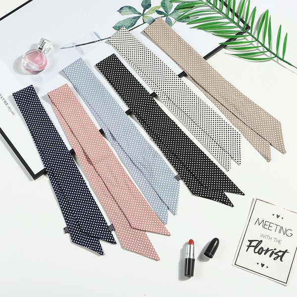 

skinny hair scarf for women dot print silk satin bag scarfs small headband wrist ribbon fashion kerchief neck scarves for ladies, White