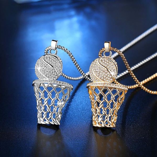 

fashion hip-hop basketball frame men necklace zircon pendant titanium steel necklace men basketball sports jewelry, Silver