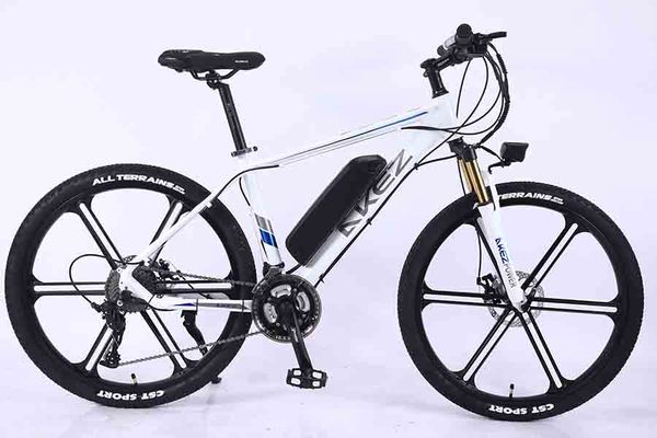

akez 26 inch 27 speed 36v10ah hidden controller aluminum alloy frame high speed motor electric mountain bike, Silver;blue