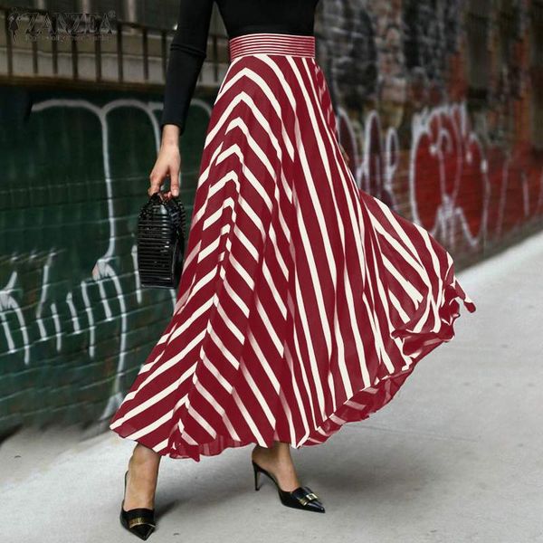 

zanzea casual high waist long maxi skirt women elegant work skirts summer striped skirts jupe bohemian beach saia robe, Black