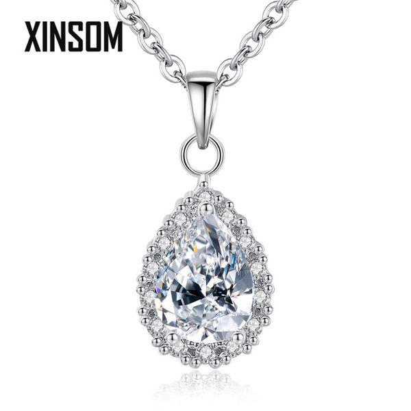 

xinsom fashion water drop pendant necklace for women party wedding white cz statement necklace copper jewelry girls gift 20xs850, Silver