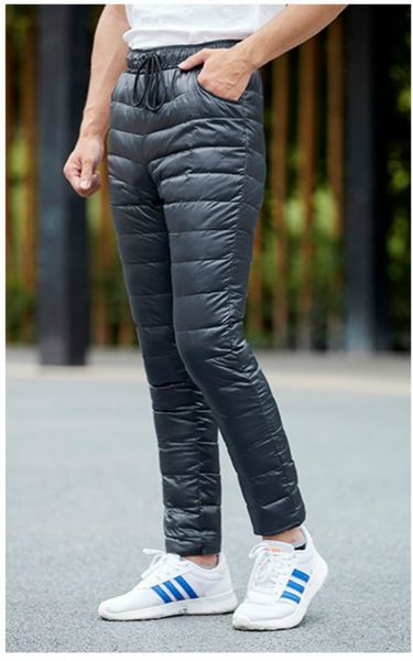 

men winter down pants casual solid color heavyweight men's down wadded trousers comfortable warm ing, Black