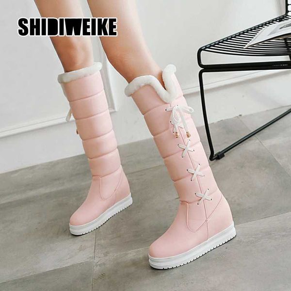 

new stylish women walking shoes thigh high boots female big size 34-43 pu leather boots knee-high snow v407, Black