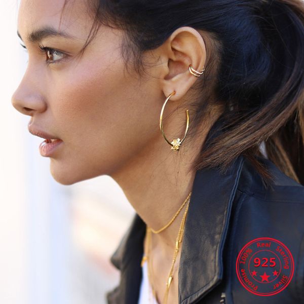 

1pcs factory price 100% 925 silver fashion concise delicate gold earrings fine jewelry for female, Golden;silver