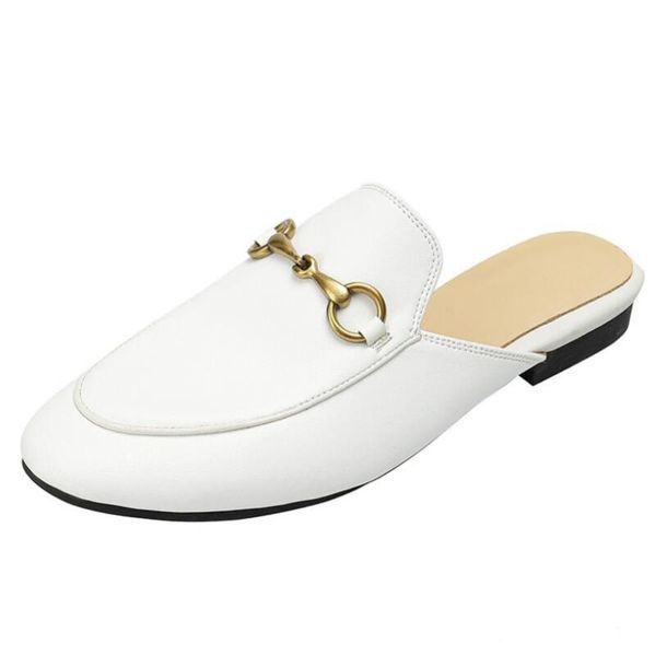 

white mueller shoes baotou half slippers women wear new horse title buckle flat slippers web celebrity lazy people sandals t22, Black