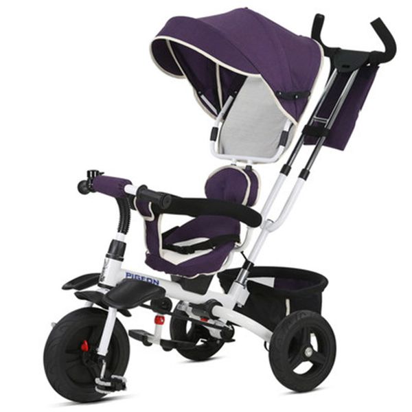 

multi-disposal equipment inflatable solid pu wheel one car one-button folding baby three-wheeled trolley for boy and girl