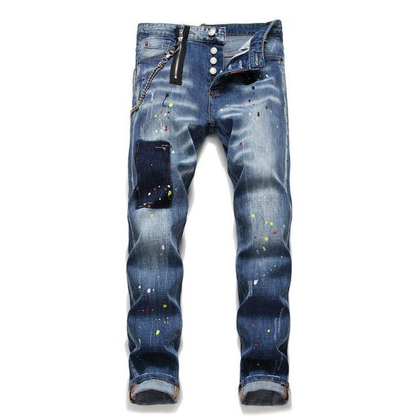 

new products men's slim comfortable stretch wash denim blue simple fashion trousers men's luxury designer denim skinny jeans desig