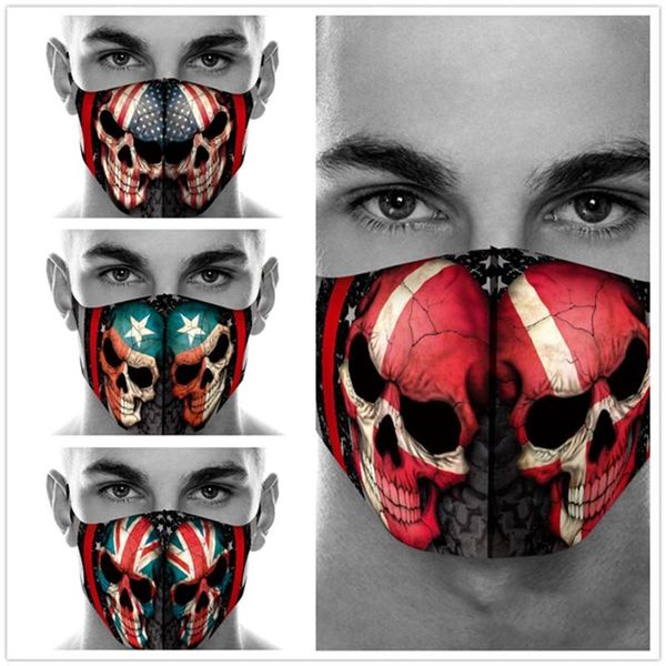 

20pcs american flag ghost head printing cotton mask game dust halloween skull cosplay face masks masquerade party reusable face care