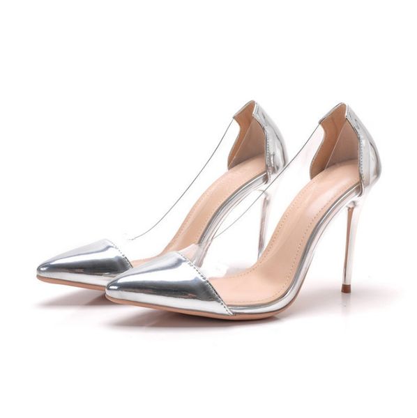 

women pumps 2020 new 8cm transparent pvc high heels pointed toe slip-on red wedding party shoes for lady, Black