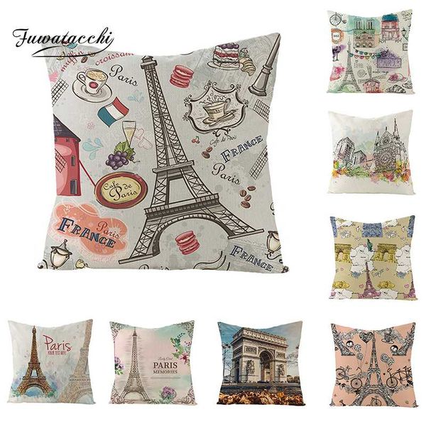 

cushion/decorative pillow fuwatacchi famous paris scenery architecture cushion cover old castle throw oil painting pillowcases