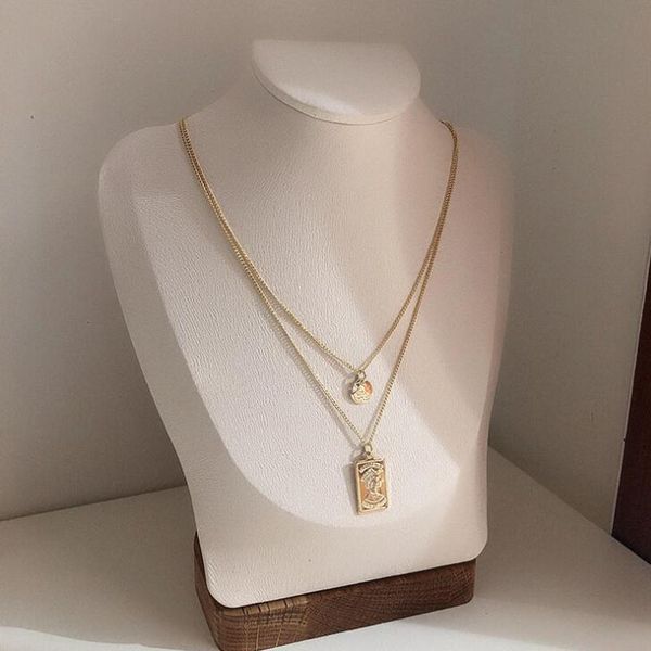 

fashion square coin two layer necklaces sequins pendant long necklace for women bijoux party gift jewelry accessories, Silver