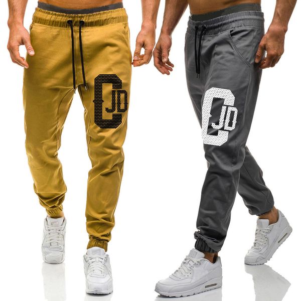 

foreign trade 0-print design solid color elastic waist sports pants hanging crotch long pants, Black