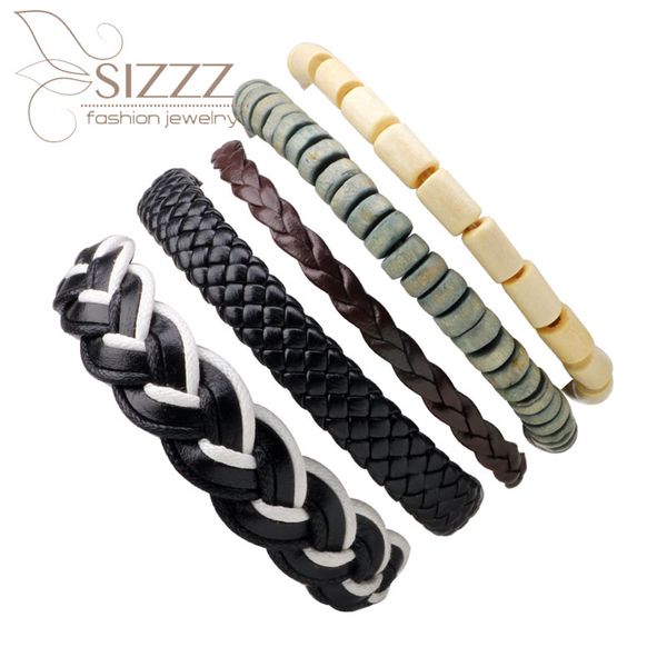 

sizzz 2020 european and american style simple retro woven multi-layer five-piece beaded bracelet&bangles for women/men, Golden;silver