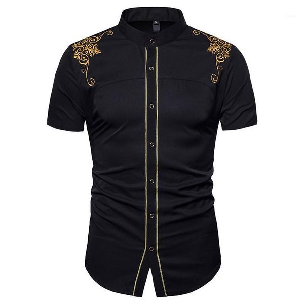 

print floral short sleeve summer casual mens clothing embroidery solid color mens dress shirts, White;black