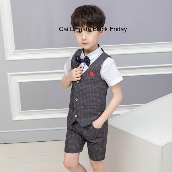 

summer fashion boys clothing set waistcoat + pants with bow tie gentleman children wedding party wear formal suits kids clothes