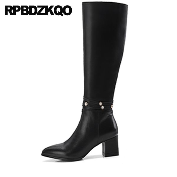 

fur block beige tall fashion pointed toe chunky black women winter long pearl 2020 shoes embellished side zip boots knee high