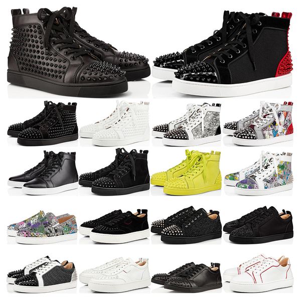 

studded spikes fashion red suede leather mens womens flat bottoms party lovers sneakers size 36-46 with box dustage extra spikes, Black