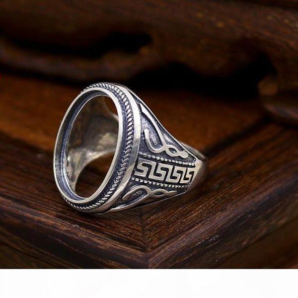 

925 sterling silver engagement wedding men ring 14x19mm oval cabochon semi mount antique retro jewelry setting, Slivery;golden