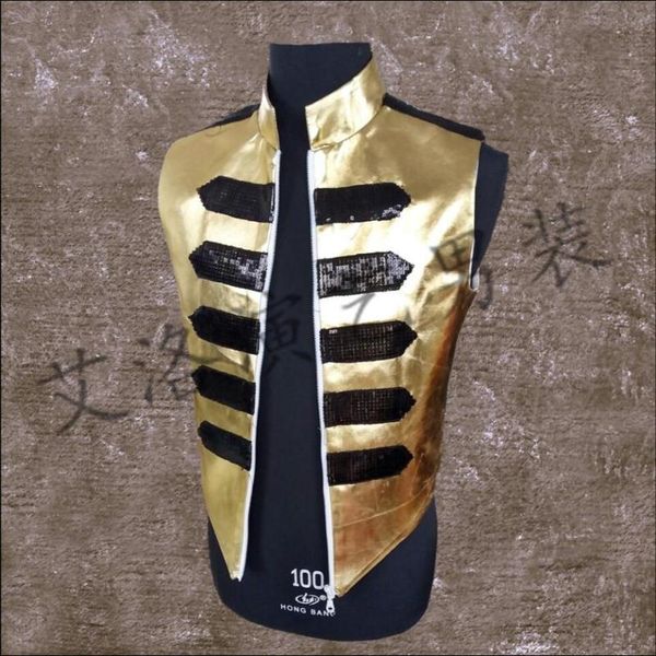

men's vests s-4xl nightclub rock leather vest bar dj singer costumes stage wear men coat performance clothing personality waistcoats, Black;white