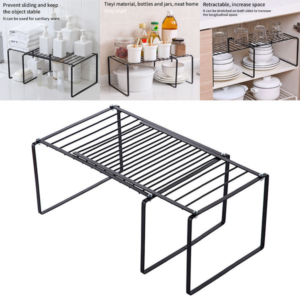 

retractable shelf cabinet organizer storage rack iron kitchen pantry stackable