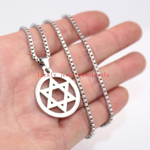 

2020 new religious six-pointed jewish star of david pendant necklace stainless steel jewelry 2.4mm 24'' box chain fashion men, Silver