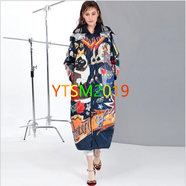 

down wear character pattern women's down jacket hoodie jacket outdoor warm feather white duck down-filled coat, Black