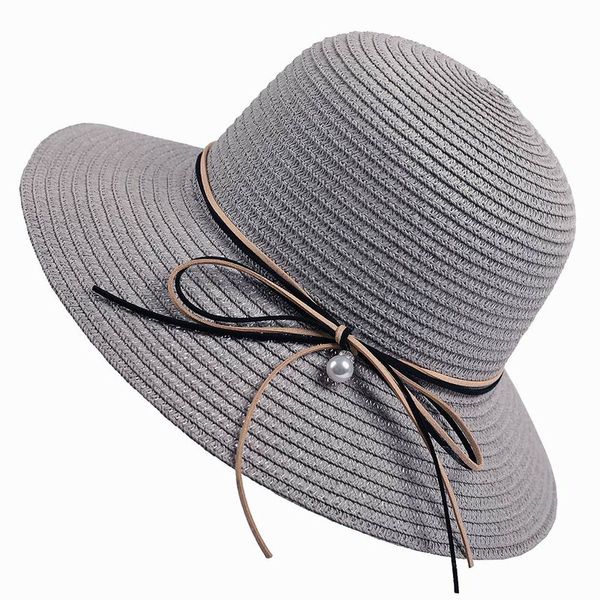 

new style simple straw hat female folding beach hat for women, Blue;gray