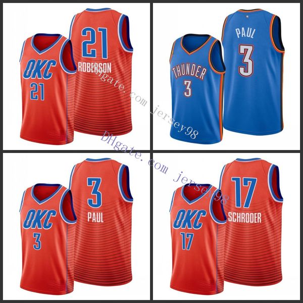 

oklahoma city thunder men 17 dennis schroder 21 andre roberson 3 chris paul basketball jerseys, Black