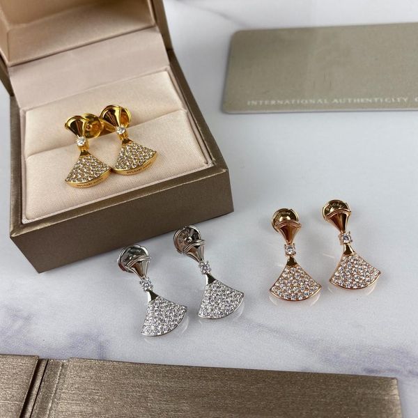 

s925 silver fan-shaped full diamond plating thick gold fashion designer earrings luxury designer jewelry women earrings, Golden