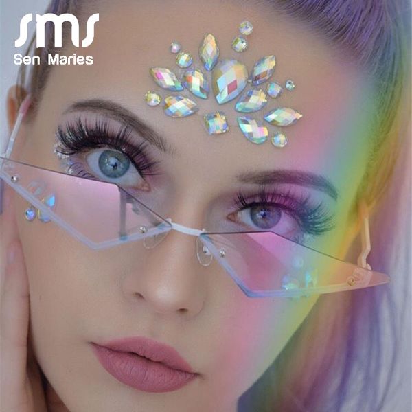 

new fashion rimless sunglasses women 2020 luxulry brand cat eye frameless alloy eyeglasses for female uv400 shades, White;black