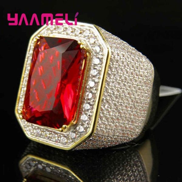 

cluster rings gold color full crystal micro paved for men 925 sterling silver hip hop bling princess out square charm cool jewelry, Golden;silver