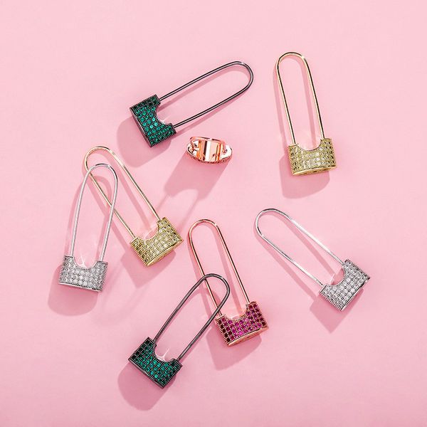 

iced out lock earrings iced cubic zirconia earrings micro pave cz stud earrings hip hop fashion jewelry gift for men women, Golden;silver