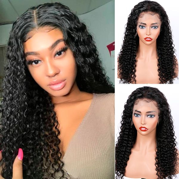 

150% density deep curly full lace front wig human hair wigs for women brazilian curly remy hair wigs with baby hair, Black