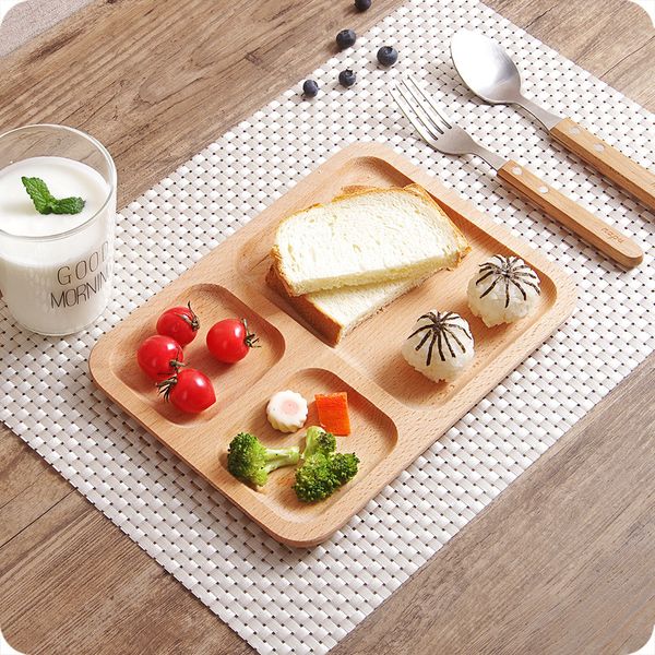 

beech partition tray creative children's breakfast plate wooden fruit plate dessert plate tableware dinner plates
