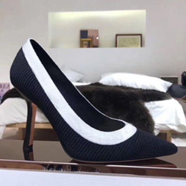 

original logo}fashion high heeled boat shoes cloth pointed designer luxury heel high heeled shoes letter woman shoes large size 34-42, Black