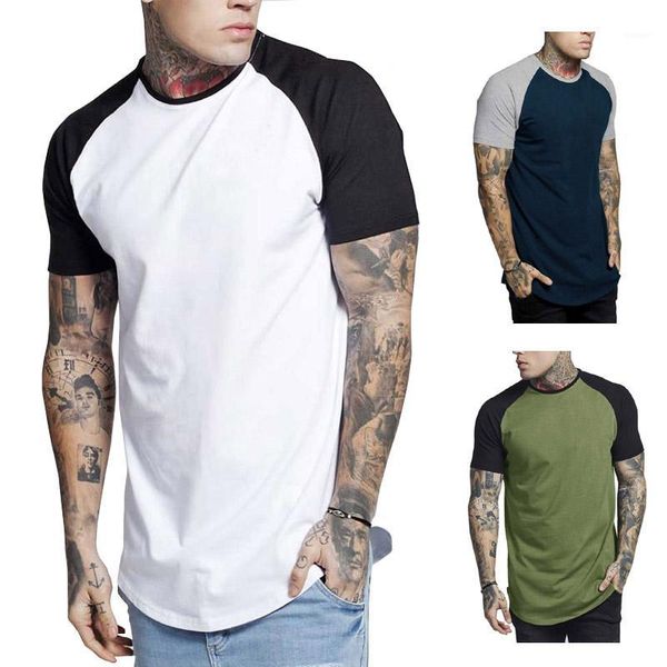 

sleeve mens crew neck fashion slim mens clothing mens panelled color tshirts summer short, White;black