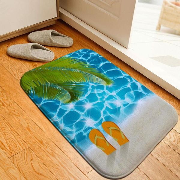 

carpets romantic beach scenery bathroom mat rug soft crystal fleece anti-skid kitchen carpet balcony doormat for home decorative