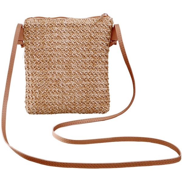 

summer new japanese and korean wind ins europe and america wild mobile phone small square bag solid color straw woven bag dark b