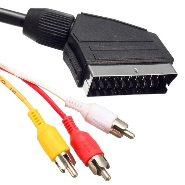 

100pcs 21 pin scart to 3 rca 3rca plugs 1.5m 5ft for audio video connector electronics accessories tv dvd television
