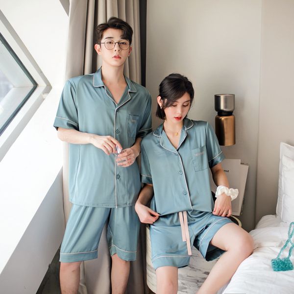 

men's sleepwear fzslcyiyi summer fashion matching couple pajama sets imitated silk fabric pyjama suit nightwear lovers' lingerie +, Black;brown