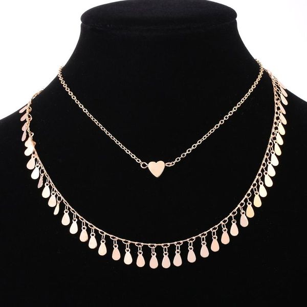 

pendant necklaces simple creative water drop heart necklace charms women fashion double layered clavicle chain jewelry, Silver