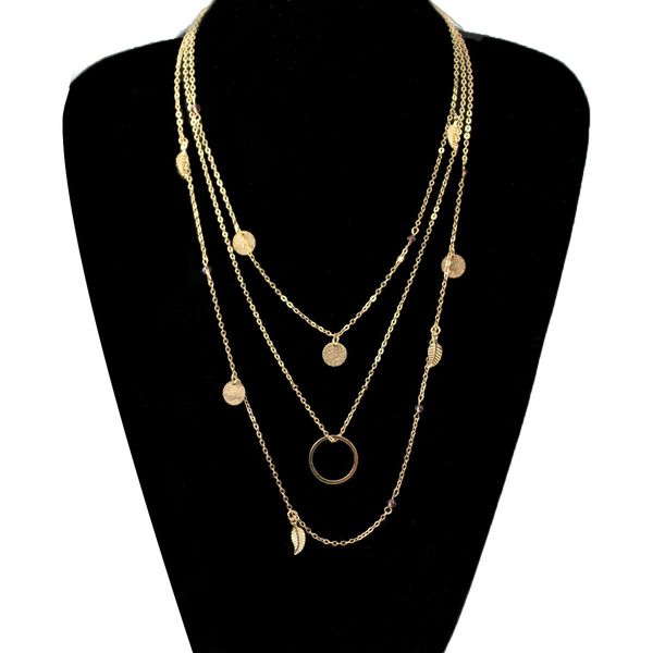 

street vendor supply wholesale new fashion multi element combination necklaces for women sequin leaf tassel pendant handmade necklace, Silver