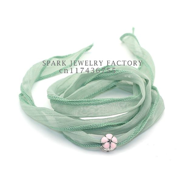 

2020 new arrival 10 colors sari silk ribbon wrap yoga with pink flower charm fashion women bracelet, Red;blue