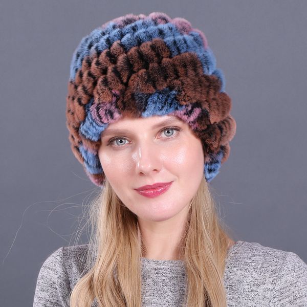 

ht3266 women winter hat real fur hat ladies knitted fur beanie female skullies beanies ski earflap cap, Blue;gray